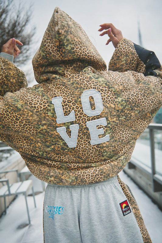 THE BE HAPPY LEOPARD PADDED BOMBER