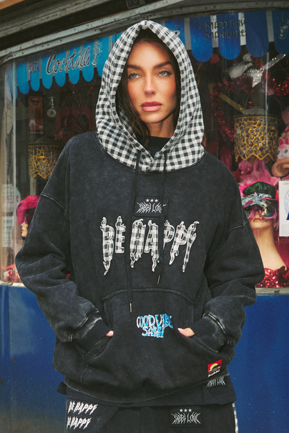 THE BE HAPPY GINGHAM HOODIE