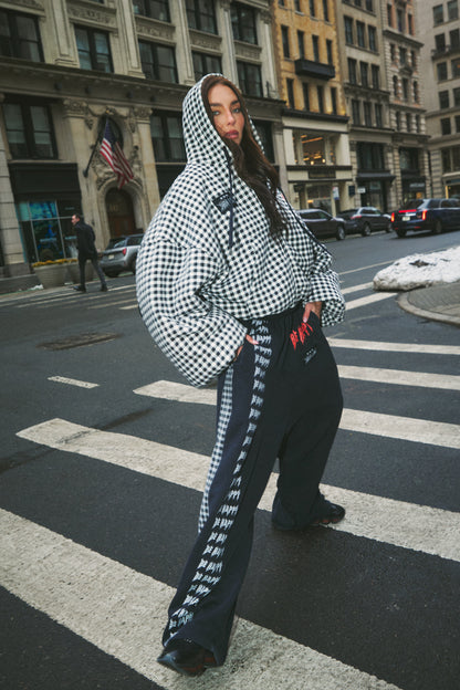 THE BE HAPPY GINGHAM PADDED BOMBER