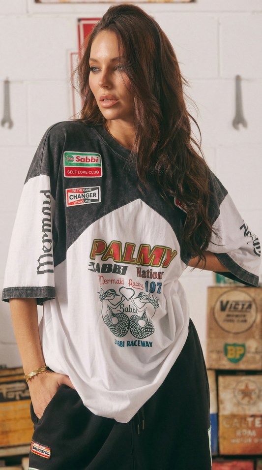THE VERY OVERSIZED MERMAID RACING TEE - BLACK & WHITE